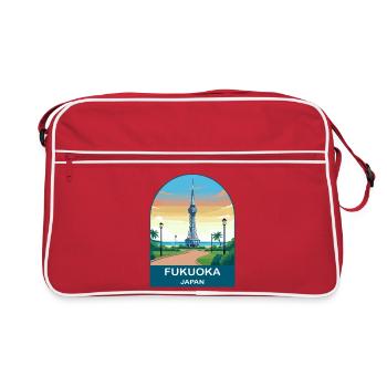 Fukuoka Japan Seaside Tower Travel Poster - Retro Bag - red/white - Front