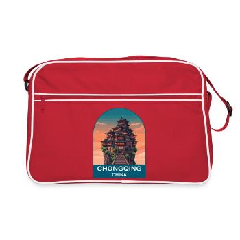 Chongqing China Hongyadong Vintage Travel Poster - Retro Bag - red/white - Front
