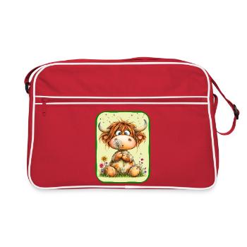 Niedliche Kuh mit Pusteblume - Retro Tasche - Rot/Weiß - Vorne