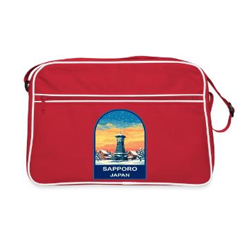 Sapporo Uhrturm Japan Winter-Retro-Abzeichen - Retro Tasche - Rot/Weiß - Vorne