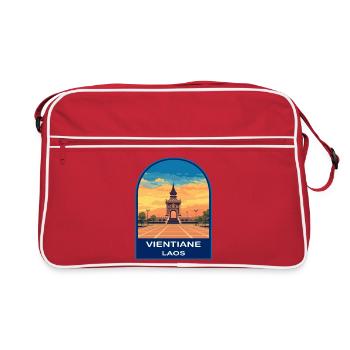 Vientiane Laos Patuxai Monument Retro Sonnenuntergangsabzeichen - Retro Tasche - Rot/Weiß - Vorne