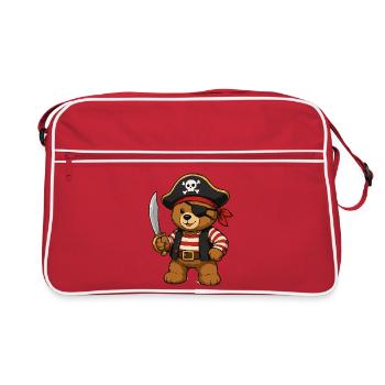 Piratenbär mit Säbel - Retro Tasche - Rot/Weiß - Vorne