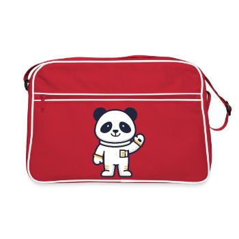 Panda Astronaut im Weltraum - Retro Tasche - Rot/Weiß - Vorne