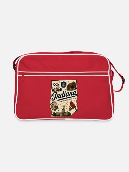 Indiana Hoosier State Vintage-Reiseaufkleber - Retro Tasche - Rot/Weiß - Vorne