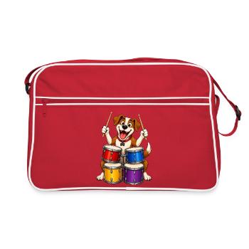 Excited Dog Playing Four Piece Drums - Retro Bag - red/white - Front