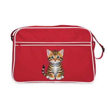 Katzenbaby aquarell getigertes Kätzchen Geschenk  - Retro Tasche - Rot/Weiß - Vorne