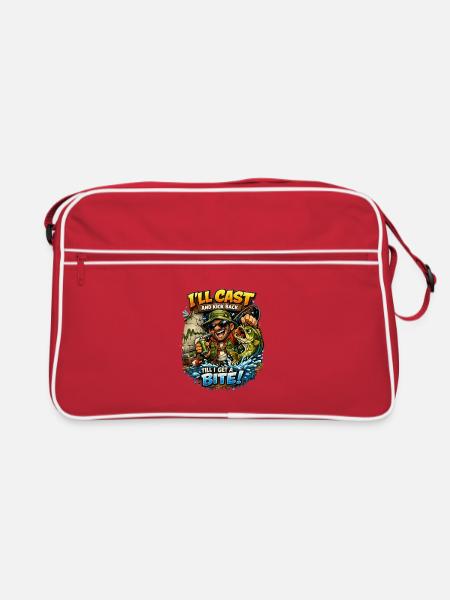 Ich werde werfen und mich zurücklehnen, bis ich einen Biss-Tee habe - Retro Tasche - Rot/Weiß