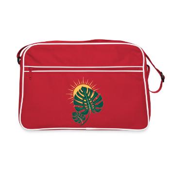 Monstera Blatt mit Sonne – Boho Botanical - Retro Tasche - Rot/Weiß - Vorne
