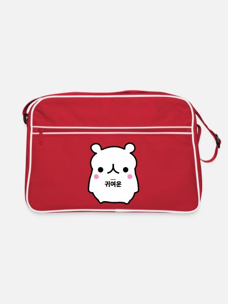 Bear Korean Cute White - Retro Bag - red/white - Front