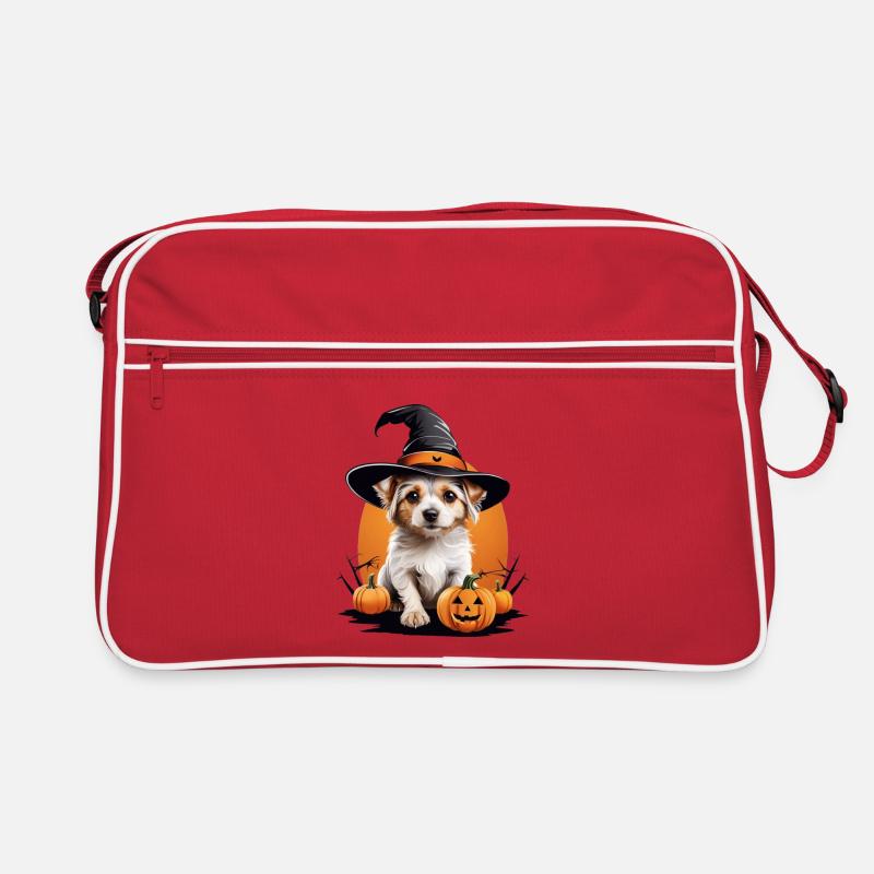 Halloween Hund - Retro Tasche - Rot/Weiß