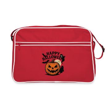 Halloween Kürbismotiv mit Mond und Spukwesen - Retro Tasche - Rot/Weiß - Vorne