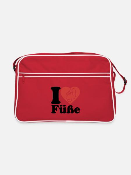 I Love Füße - Fuß - Fußpflege - Spruch - Retro Tasche - Rot/Weiß