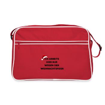 Ich arbeite hier nur wegen der Weihnachtsfeier - Retro Tasche - Rot/Weiß - Vorne