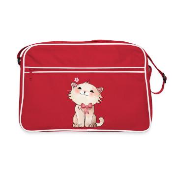 Cute cat watching a cherry blossom - Retro Bag - red/white - Front