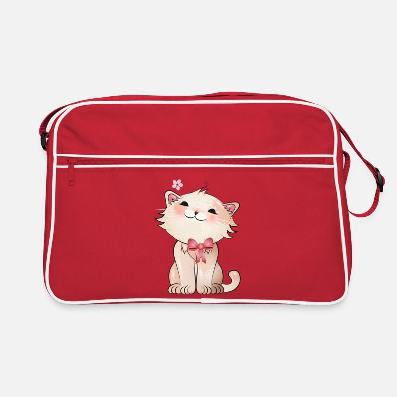 niedliche Katze beobachtet eine Kirschblüte Retro Tasche