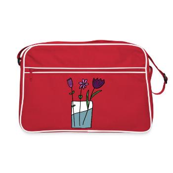Blumen im Tontopf Design - Retro Tasche - Rot/Weiß - Vorne