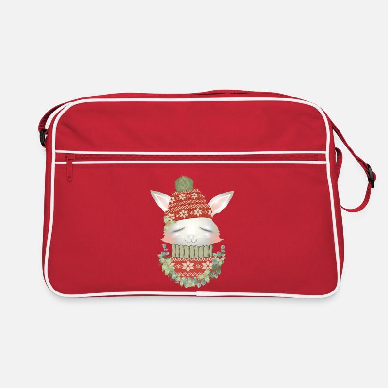 white rabbit with sweater, bobble hat & wreath Retro Bag