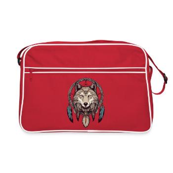 Traumfänger mit Wolf - Retro Tasche - Rot/Weiß - Vorne