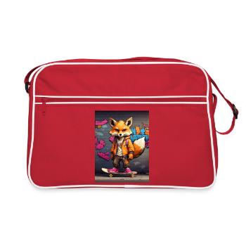 Urbaner Fuchs auf Skateboard im Graffiti-Stil - Retro Tasche - Rot/Weiß - Vorne