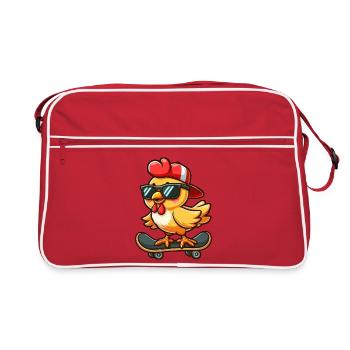 poulet poule coq planche à roulettes bande dessinée dessin animé - Sac Retro - rouge/blanc - Devant