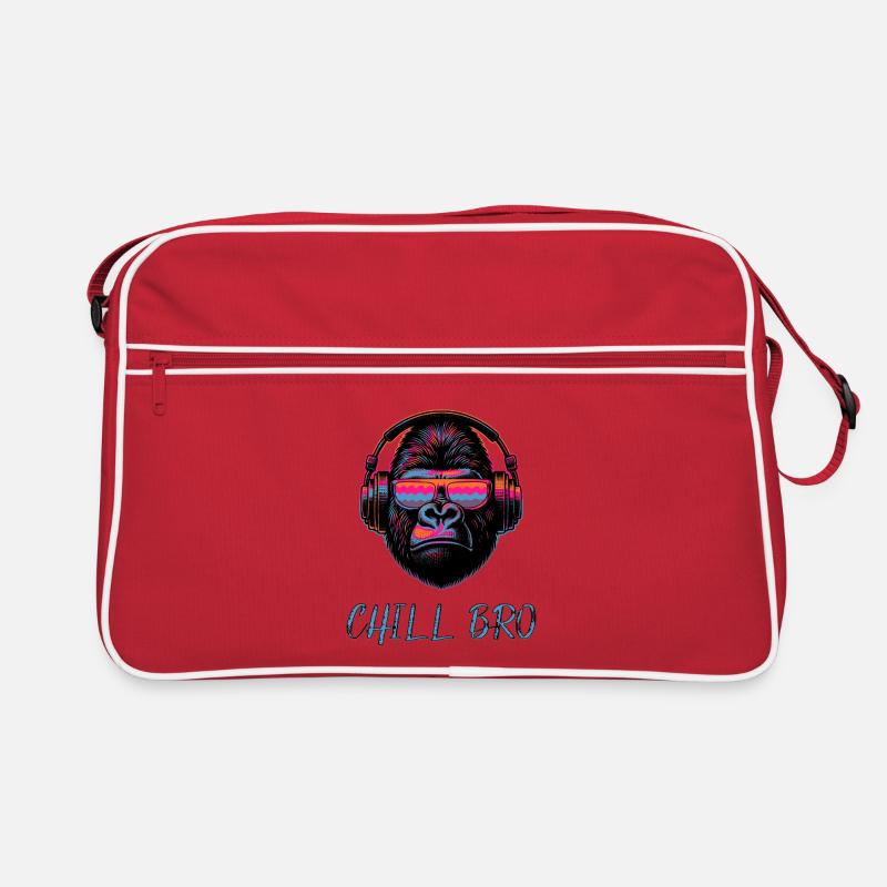 CHILL BRO - Cooler Affe mit Sonnenbrille Kopfhörer - Retro Tasche - Rot/Weiß