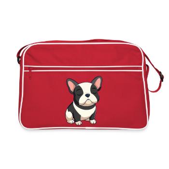 Bulldog français noir et beige en train de dormir - Sac Retro - rouge/blanc - Devant