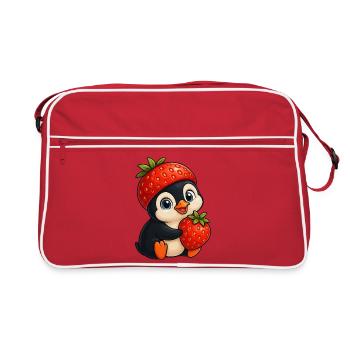 Süßer Pinguin mit Erdbeere fruchtig cartoon - Retro Tasche - Rot/Weiß - Vorne