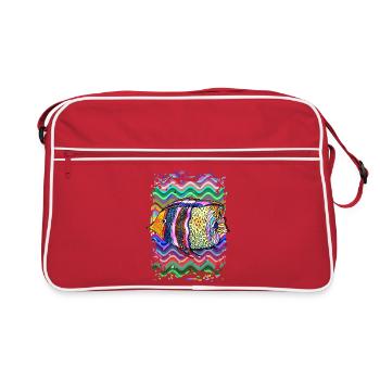 Colorful Fish Watercolor on Ocean Background - Retro Bag - red/white - Front