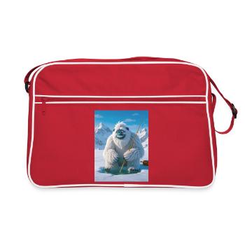 Yeti fishing on frozen glowing lake - Retro Bag - red/white - Front