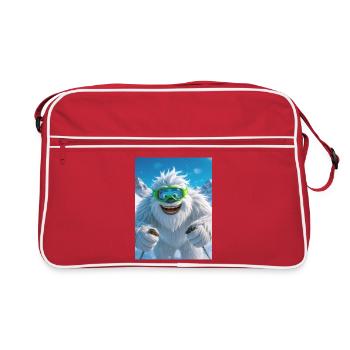 Un Yéti géant skie joyeusement avec des lunettes vertes - Sac Retro - rouge/blanc - Devant