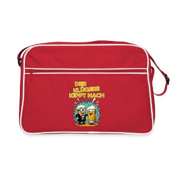 german pun "Der klügere kippt nach" funny party - Retro Tasche - Rot/Weiß - Vorne