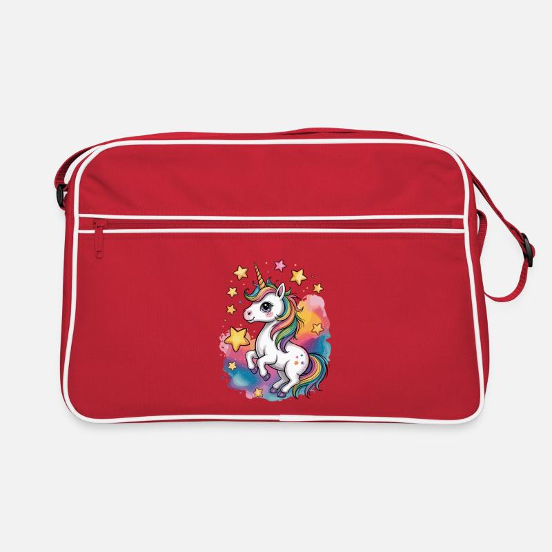 Bunter Einhorn mit Sternen und Regenbogen Retro Tasche