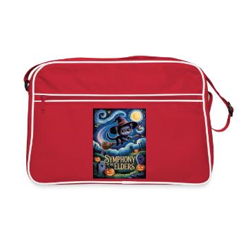 Witch Kitten Flying Over Halloween Graveyard - Retro Bag - red/white - Front