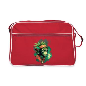 Tête de gorille verte avec ruban de feuille - Sac Retro - rouge/blanc - Devant