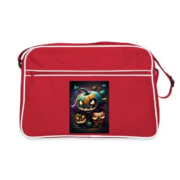 Glowing Halloween pumpkins in the night forest - Retro Bag - red/white - Front