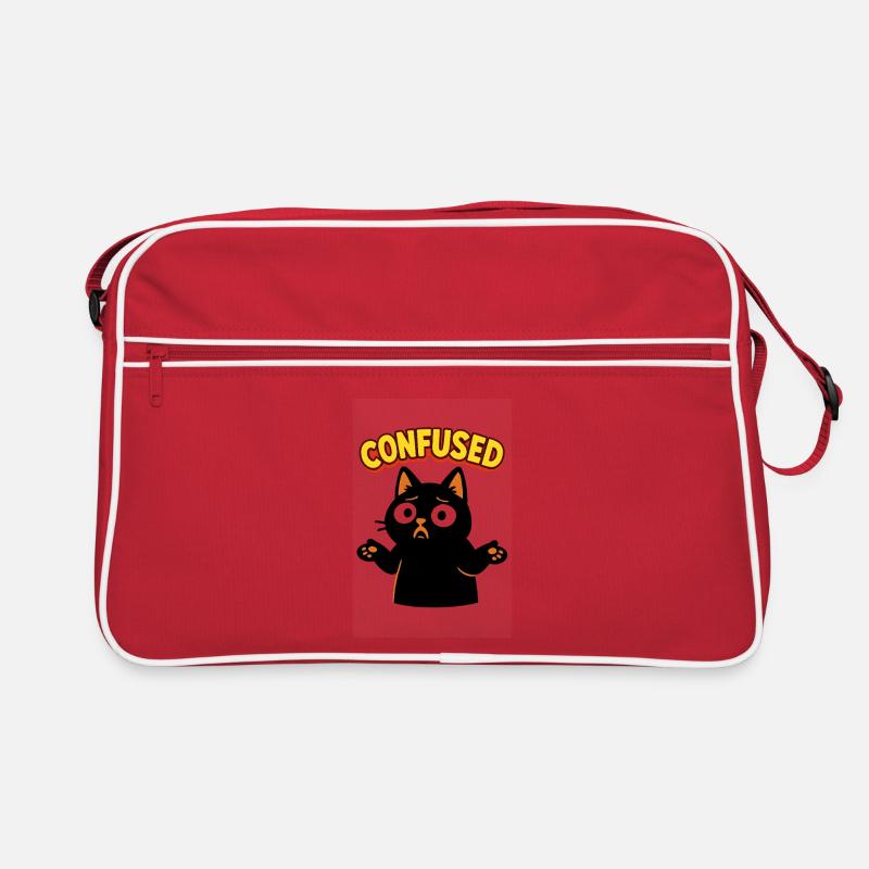 Confused Cat: Disoriented Comic Illustration - Retro Bag - red/white