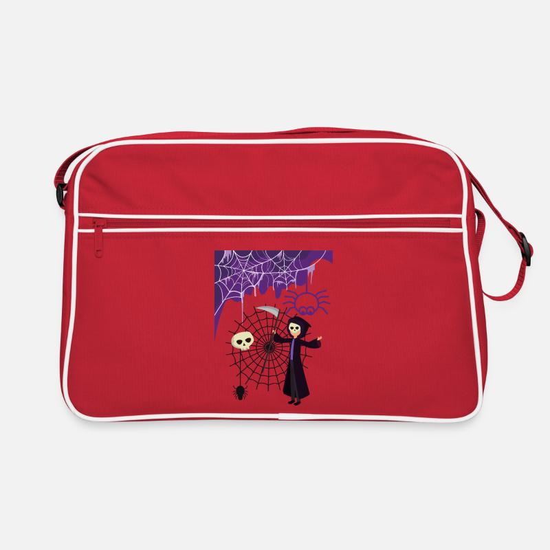 Grim Reaper im Spinnennetz Retro Tasche