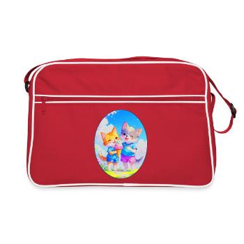 Kätzchen, Hündchen & Eiscreme (Oval) - Retro Tasche - Rot/Weiß - Vorne
