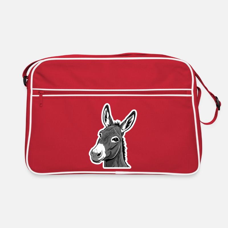 Eselkopf – Ausdrucksstark & sympathisch - Retro Tasche - Rot/Weiß