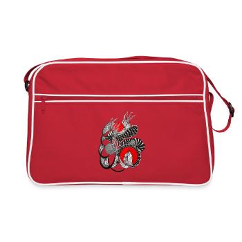 Monochrome flower circles with red - Retro Bag - red/white - Front