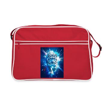 Un léopard des neiges brille au milieu d’une étoile bleue et argentée glacée - Sac Retro - rouge/blanc - Devant