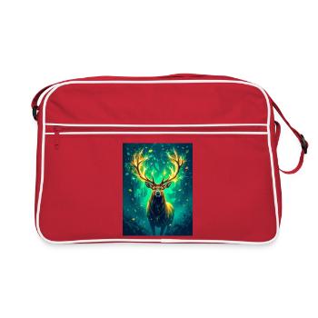 Cerf radieux brillant d’or, de vert et de turquoi - Sac Retro - rouge/blanc - Devant