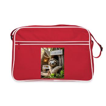 Welcome Home Sloth in Treehouse - Retro Bag - red/white - Front