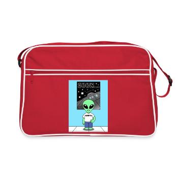 Alien in front of Spaceship Earth - Retro Bag - red/white - Front
