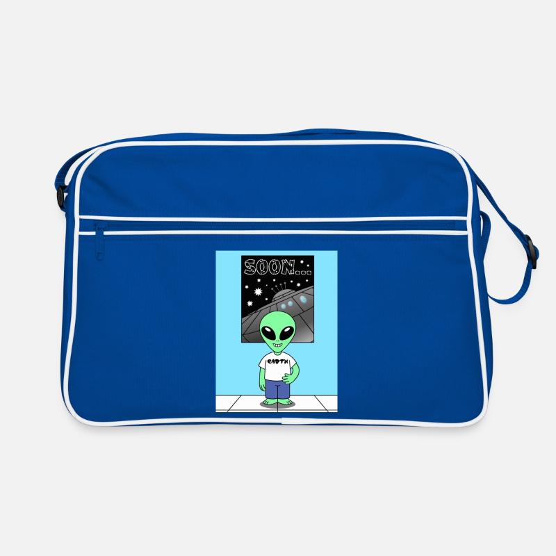 Alien devant le vaisseau spatial Terre Sac Retro
