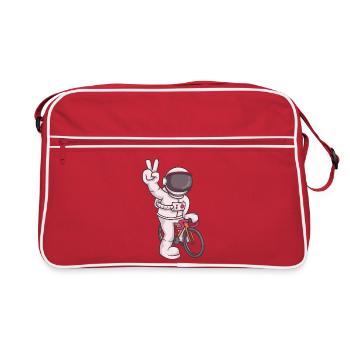 Astronaut Riding Fixie Bike – Peace Pose Space  - Retro Bag - red/white - Front
