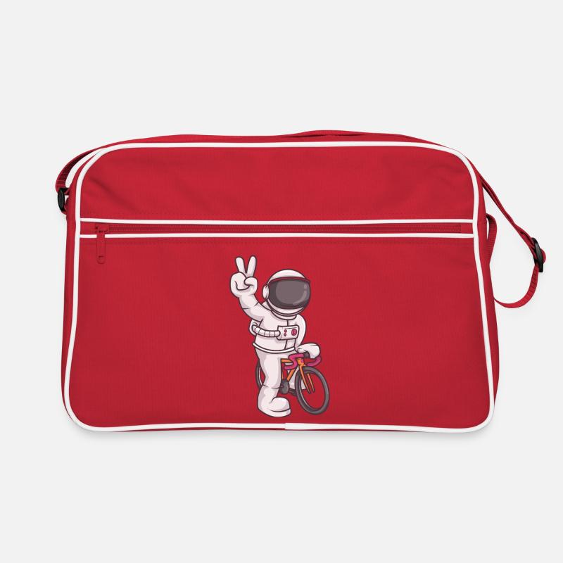 Astronaute chevauchant un vélo fixie – Peace Pose Space - Sac Retro - rouge/blanc