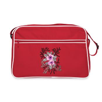 Pink Hibiskus Muster mit Schwarzweiß-Blättern - Retro Tasche - Rot/Weiß - Vorne