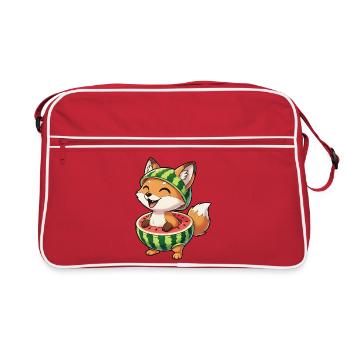 Funny fox with watermelon summer fun - Retro Bag - red/white - Front