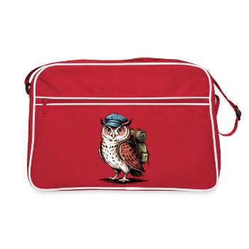 Abenteuer Eule mit Rucksack - Retro Tasche - Rot/Weiß - Vorne
